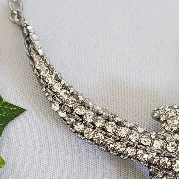 Large Statement Silver with Cubic Zirconia Crystals Double Alligator Necklace - Picture 4 of 9
